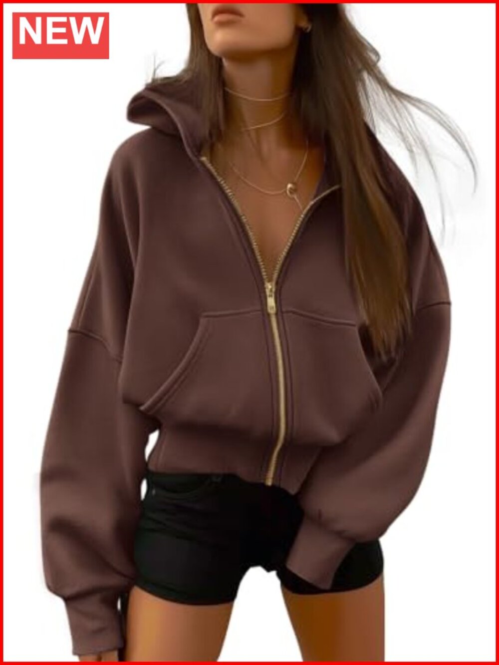 Womens Zip Up Hoodie Fleece Lined Long Sleeve Sweatshirt Loose Fit